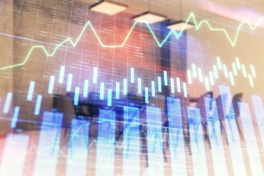 Konferans odası arka planda hisse senedi piyasası grafik Multi pozlama. Finansal analiz konsepti