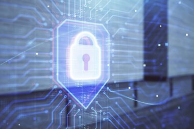 Boş dış arkaplanda ikili kilit hologramı. Veri güvenliği kavramı