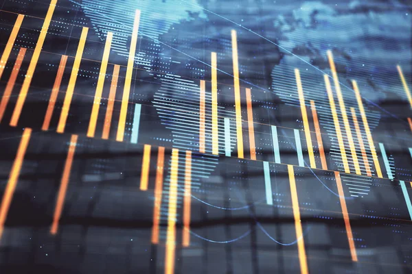 Dünya ve soyut arka plan ile finansal grafik hologram. Çifte pozlama. Piyasa analizi kavramı