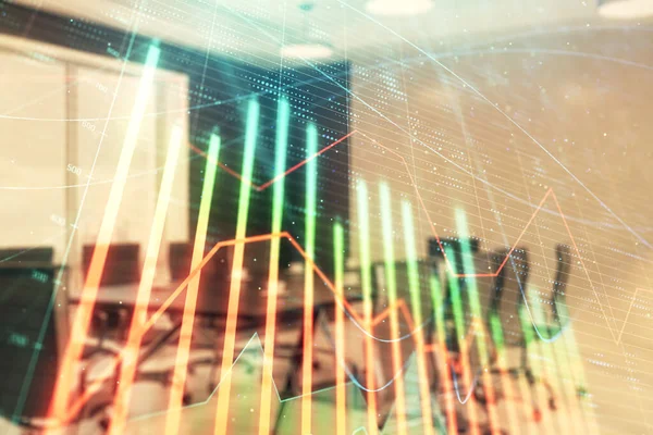 Konferans odası arka planda Forex çizelgesine çift pozlama. Hisse senedi piyasası analizi konsepti