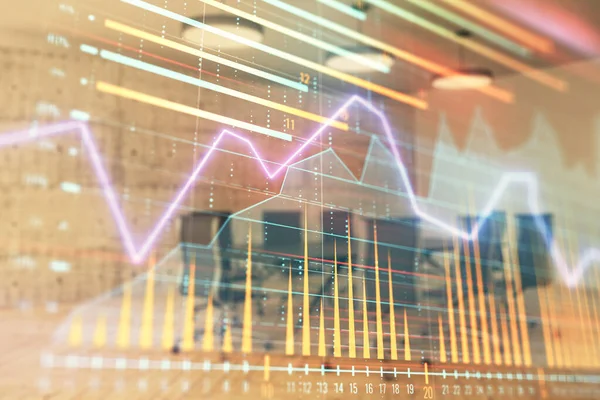 Konferans odası arka planda hisse senedi piyasası grafik Multi pozlama. Finansal analiz konsepti