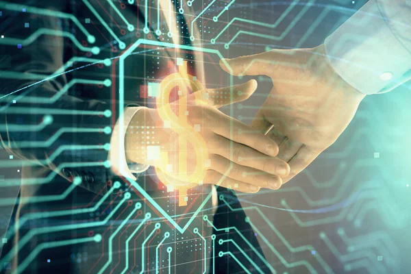 İki erkek el sıkışma ile soyut arka plan üzerinde iş grafiği çoklu pozlama. Başarı kavramı