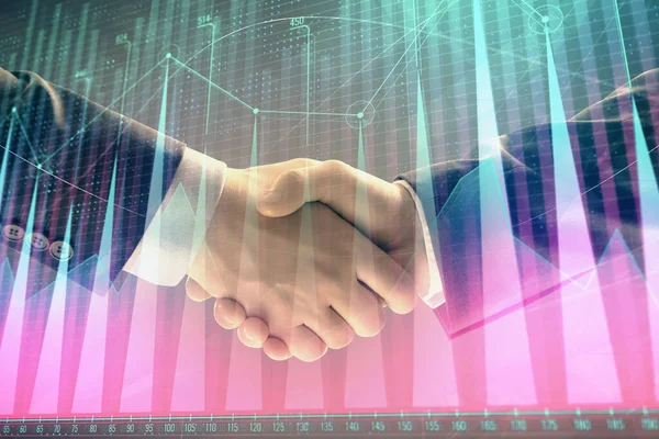 İki işadamı el sıkışması ile soyut arka planda Forex grafik Multi pozlama. Hisse senedi piyasasında başarı kavramı