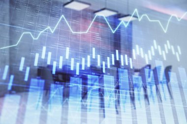 Konferans odası arka planda hisse senedi piyasası grafik Multi pozlama. Finansal analiz konsepti