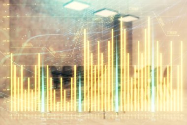 Konferans odası arka planda hisse senedi piyasası grafik Multi pozlama. Finansal analiz konsepti