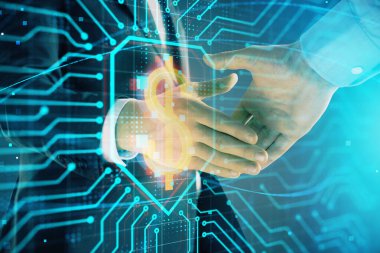 İki erkek el sıkışma ile soyut arka plan üzerinde iş grafiği çoklu pozlama. Başarı kavramı