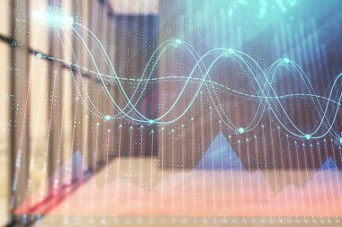 Boş oda iç arka planda mali grafik çift pozlama. Forex piyasası konsepti.