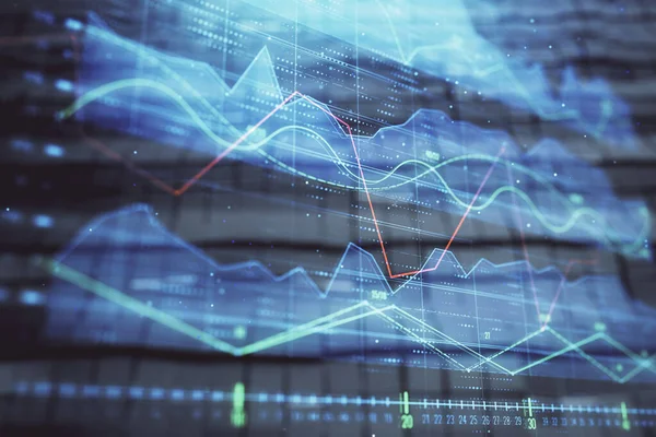 Finansiellt diagram hologram med abstrakt bakgrund. Dubbel exponering. Begreppet marknadsanalys — Stockfoto