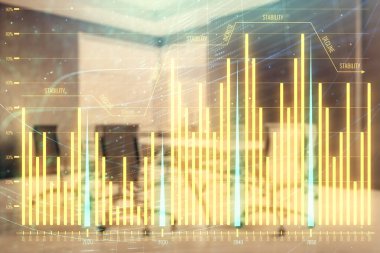 Konferans odası arka planda hisse senedi piyasası grafik Multi pozlama. Finansal analiz konsepti
