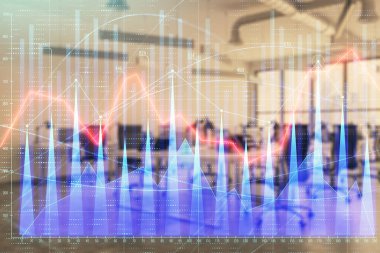 Arka planda ticaret masası banka Ofisi İç ile stok ve tahvil piyasa grafiği. Çok pozlama. Finansal analiz konsepti