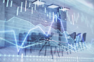 Konferans odası arka planda hisse senedi piyasası grafik Multi pozlama. Finansal analiz konsepti