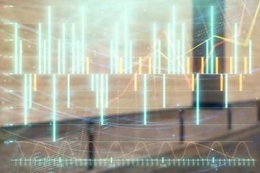Boş dış arka planda hisse senedi piyasası grafik çift pozlama. Analiz konsepti