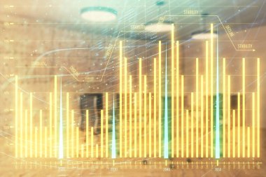 Konferans odası arka planda hisse senedi piyasası grafik Multi pozlama. Finansal analiz konsepti