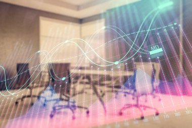 Konferans odası arka planda hisse senedi piyasası grafik Multi pozlama. Finansal analiz konsepti