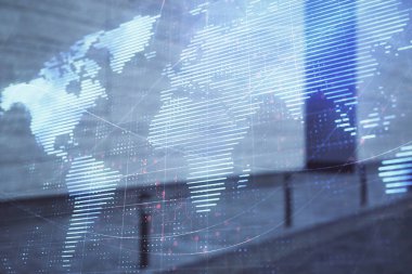 Boş dış arkaplanda iki kat hologram görüntüsü var. Uluslararası iş kavramı