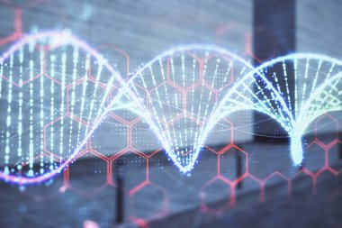 Boş dış arkaplanda DNA hologramına çifte maruz kalma. Eğitim kavramı