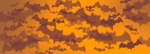 Banner Morcego Halloween Padrão Assustador Morcegos Negros Fundo Laranja — Fotografia de Stock