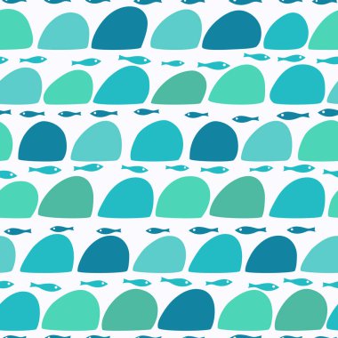 Vektör seamless modeli ile balık ve dalgalar