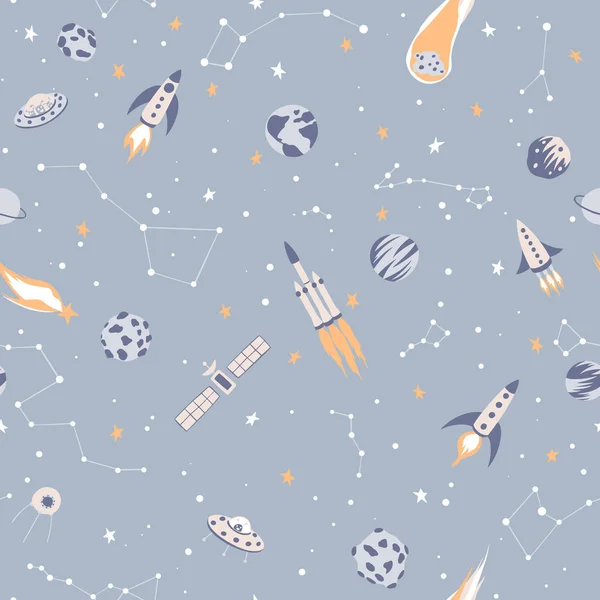 Roketler, gezegenler ve asteroids uzay seamless modeli