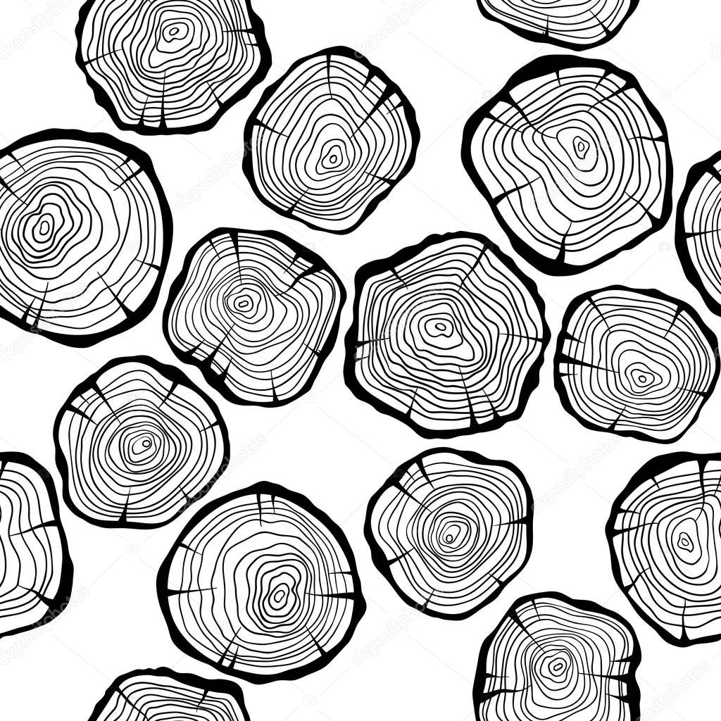 Black and white vector seamless pattern with tree rings