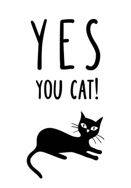 Siyah kedi ve el alıntı yazılı kartı