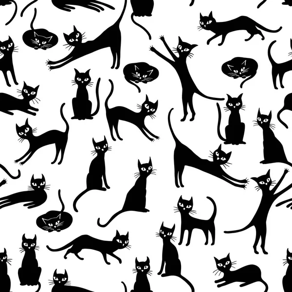 Seamless Pattern Black Cats — Stock Vector