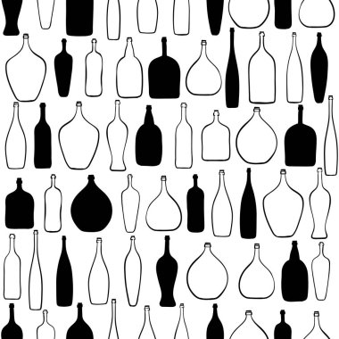 Şişeler ile siyah ve beyaz dikişsiz desen