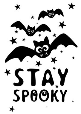  Yarasalar ve el yazılı metin ile siyah ve beyaz Halloween kartpostal