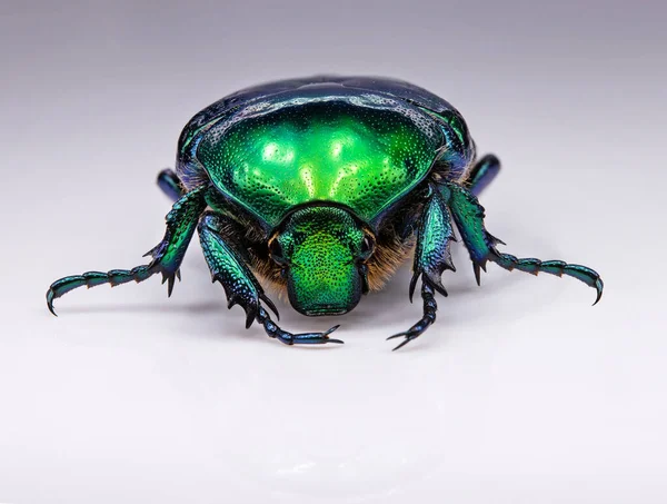 Escarabajo de bronce verde sobre un fondo blanco — Foto de Stock