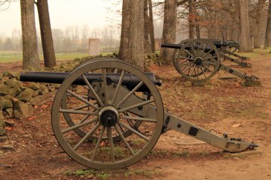 GETTYSBURG, PA  APRIL 15:  Artillery on Seminary Ridge in Gettysburg National Military Park marks positions held by Confederates during the Battle of Gettysburg April 15, 2018 in Gettysburg, PA clipart