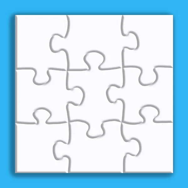 青い背景に影のある白いパズル デザインコンセプト 空間のコピー — ストック写真