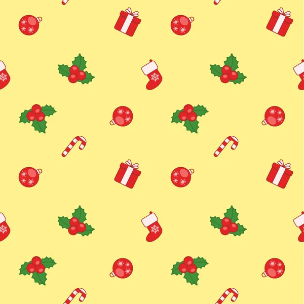 Vector Seamless Christmas Pattern Yellow Background Christmas Elements Perfect Wrapping — Stock Photo, Image