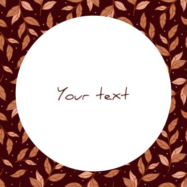 Koyu arkaplanda kahverengi yapraklı vektör çerçevesi; tebrik kartları, davetiyeler, posterler, afişler, web tasarımı için.