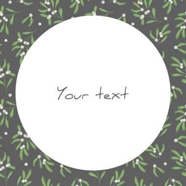 Gri arkaplanda beyaz ökseotu olan vektör çerçevesi; tebrik kartları, davetiyeler, düğün kartları, posterler, afişler, web tasarımı için.