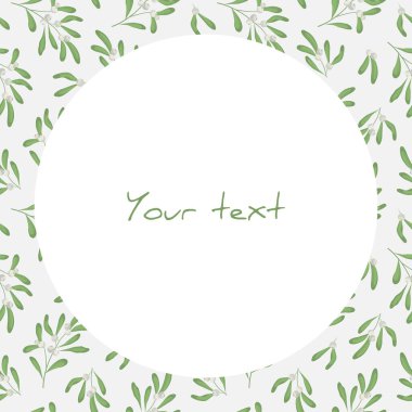 Beyaz ökse otlu vektör çerçevesi; tebrik kartları, davetiyeler, düğün kartları, posterler, afişler, web tasarımı için.