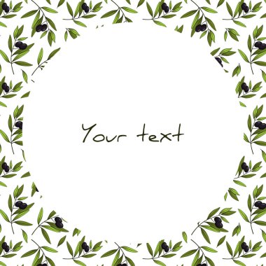 Siyah zeytinli vektör çerçevesi; tebrik kartları, davetiyeler, posterler, afişler, ambalajlama, web tasarımı.