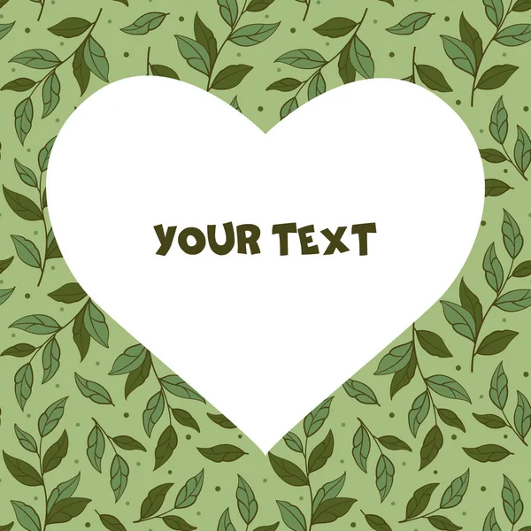 Ett Fyrkantigt Kort Med Gröna Lövkvistar Grön Bakgrund Och Hjärtformad — Stock vektor