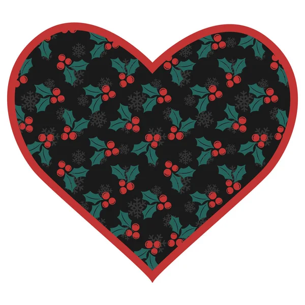 Coeur Vectoriel Avec Motif Avec Houx Noël Intérieur — Image vectorielle
