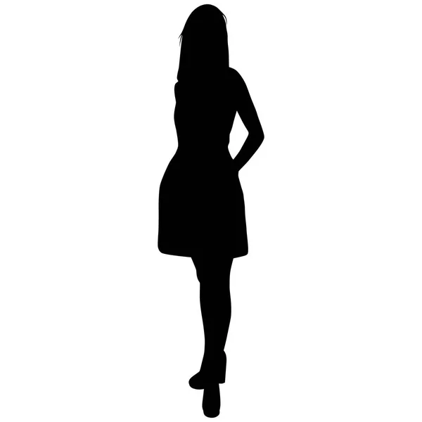 Silhueta de uma mulher sexy com pernas longas em um vestido curto —  Vetores de Stock