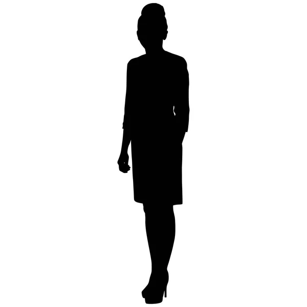 Silhoutte of standing woman in short dress — Stock Vector