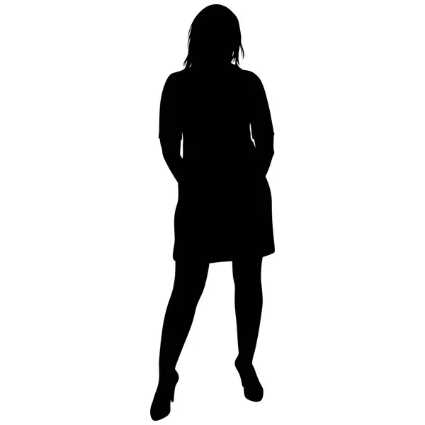 Silhoutte of standing woman in short dress — Stock Vector