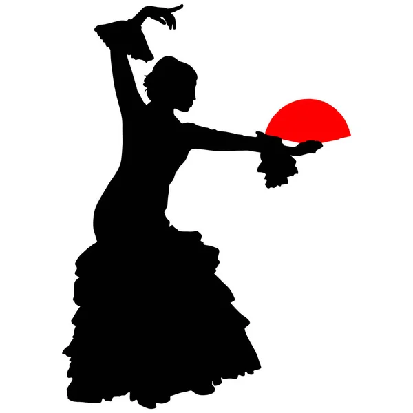 Danseuse de flamenco avec ventilateur rouge — Image vectorielle