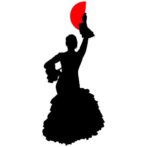Bailarina de flamenco con abanico rojo — Vector de stock