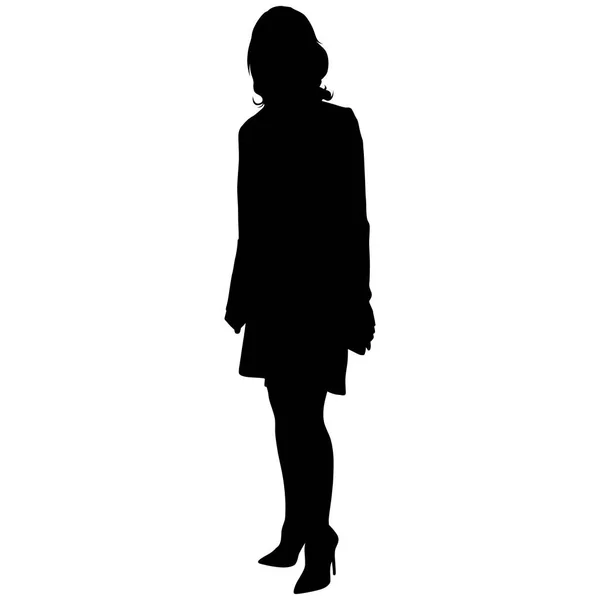 Silhouette einer stehenden Frau im kurzen Kleid — Stockvektor