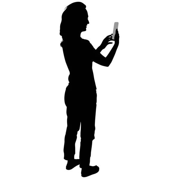 Girl with phone takes selfie — Stock Vector