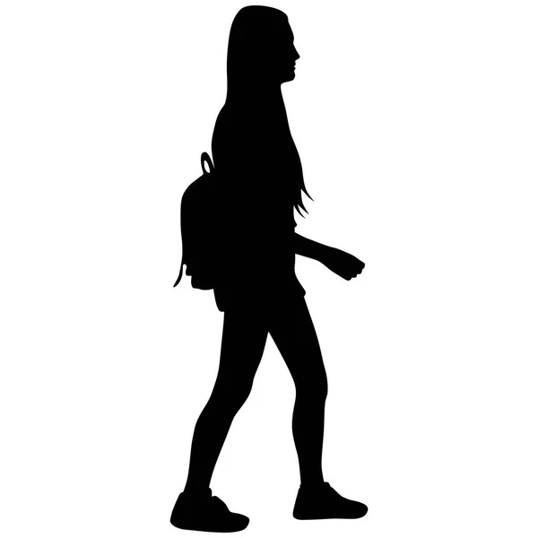 Flicka med ryggsäck i sneakers — Stock vektor