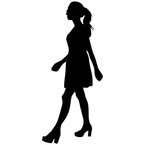 Κορίτσι με γυαλιά, κοντό φόρεμα, παπούτσια με ψηλά τακούνια — Διανυσματικό Αρχείο