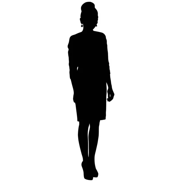 Silhoutte de mujer de pie en vestido corto — Vector de stock