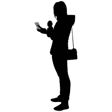 Kız ceket, kot pantolon, spor ayakkabı yapar selfie ile smartphone