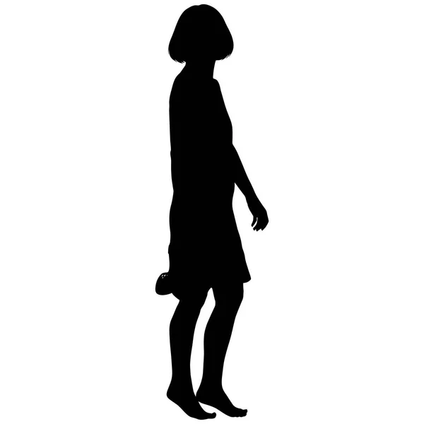 Dívka v krátkých šatech barefoot boty v ruce — Stockový vektor